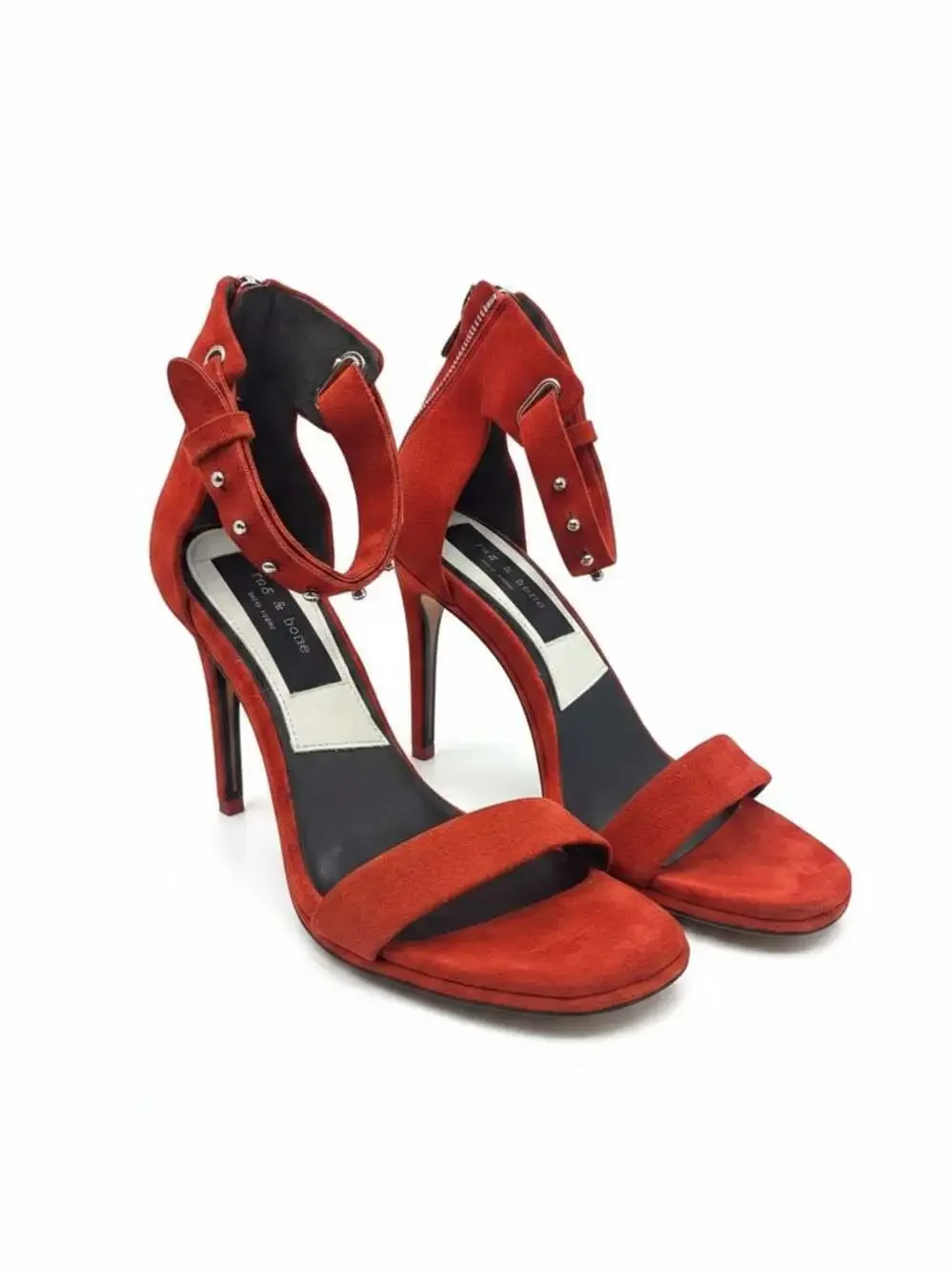 Rag and Bone Tamira Studded Ankle Suede Burnt Red Heels Size 38